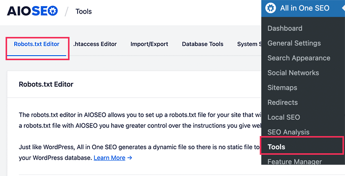 robots editor aioseo